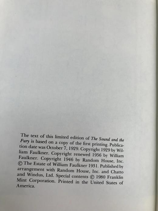 限量版！威廉・福克纳《喧哗与骚动》 配插图 富兰克林图书馆豪华皮装本 商品图3