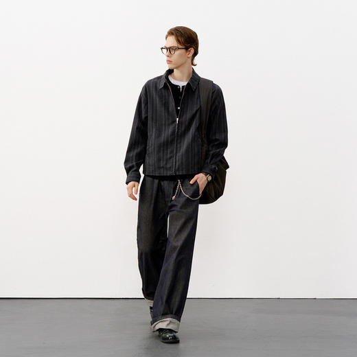 714street肌理感条纹提花翻领夹克2026春季美式复古BOXY短外套男 商品图3