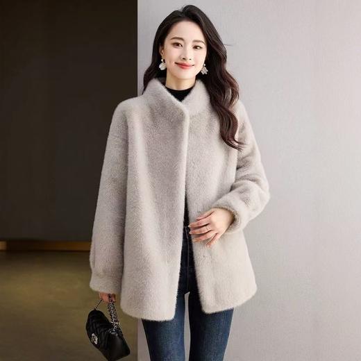 丁摩 仿水貂绒皮草外套女立领中长款环保加厚毛毛大衣251223 商品图0
