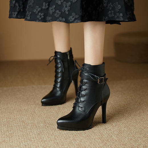 【预售5天】真皮防水台马丁靴秋冬新款超高跟鞋圆头靴子粗跟小个子短靴1&858 商品图3