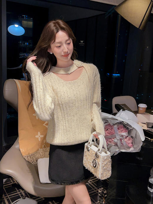 张心子【甜茶派对】高级感拼接毛毛半身裙 U2601024 商品图2