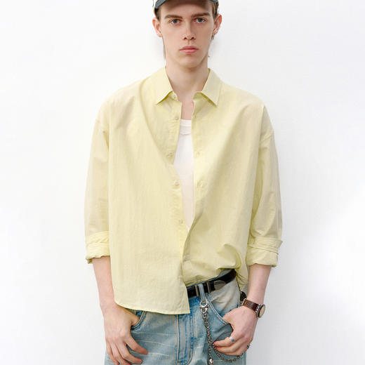 714street微皱肌理感长袖衬衫男2026春季潮牌宽松多巴胺情侣衬衣 商品图1