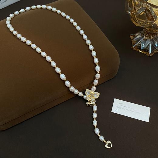 雀说 7mm天然珍珠项链长款毛衣链诸暨淡水珍珠蝴蝶项链F784 商品图0