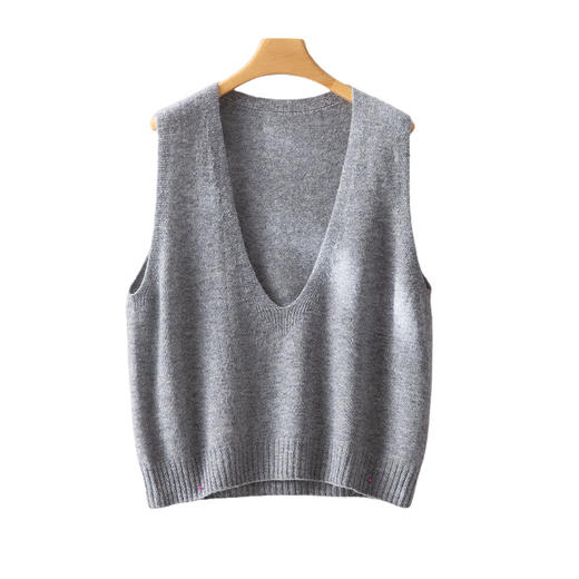 丁摩 澳洲美丽诺纯羊毛V领背心气质款百搭叠穿针织马甲坎肩女YS055 商品图4