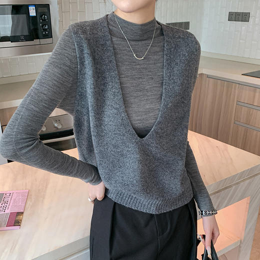 丁摩 澳洲美丽诺纯羊毛V领背心气质款百搭叠穿针织马甲坎肩女YS055 商品图1