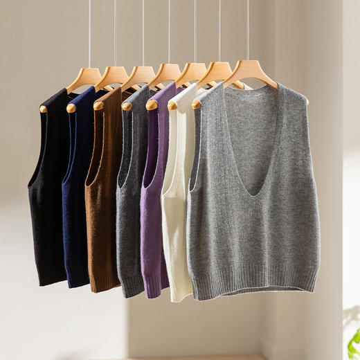 丁摩 澳洲美丽诺纯羊毛V领背心气质款百搭叠穿针织马甲坎肩女YS055 商品图2