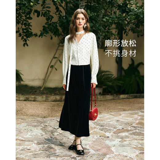 欧芮儿法式浪漫飘带圆领波点雪纺衫女春季2026新款宽松长袖衬衫 商品图1