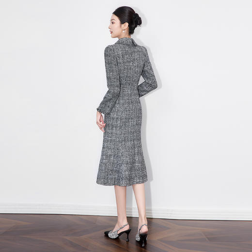 轻奢精致名媛小香风收腰修身粗花呢鱼尾连衣裙WLZD25111108 商品图1