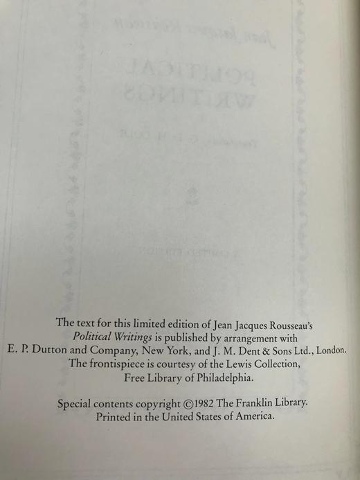 限量版！让 - 雅克・卢梭《让 - 雅克・卢梭政治著作集》 富兰克林图书馆豪华皮装本 商品图3