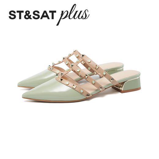 【铆钉系列】星期六26春新款时尚尖头百搭粗跟穆勒拖SSE1114006 商品图10