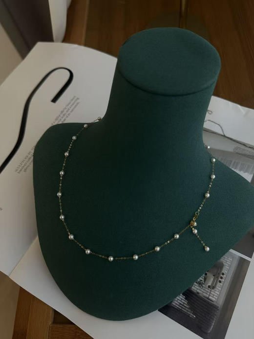 18K 金满天星珍珠锁骨链 | 3-4mm 正圆强光无瑕 颈间的低调奢华 商品图13