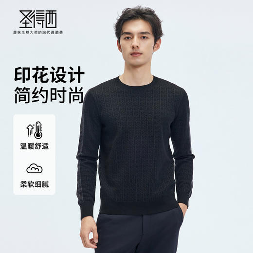 【门店同款】圣得西2025年冬季男士长袖T恤含绵羊毛休闲风针织衫 商品图0