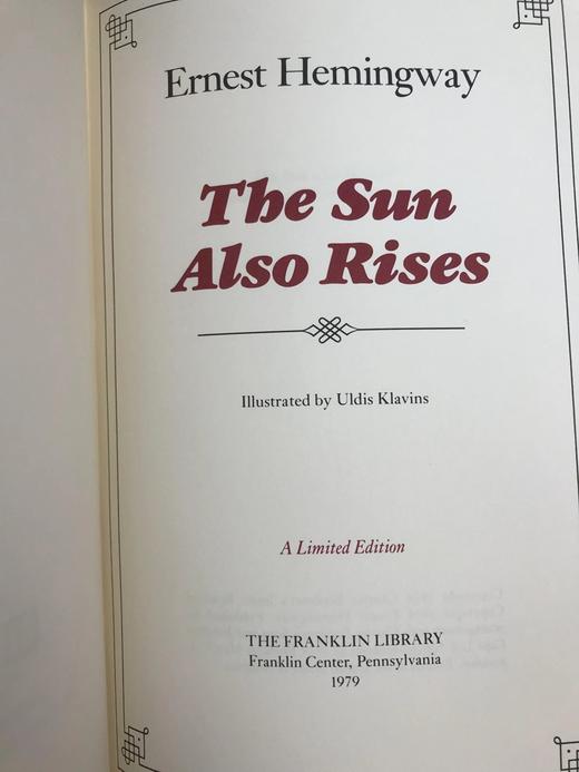 限量版！欧内斯特・海明威《太阳照常升起》 配插图 富兰克林图书馆豪华皮装本 商品图2