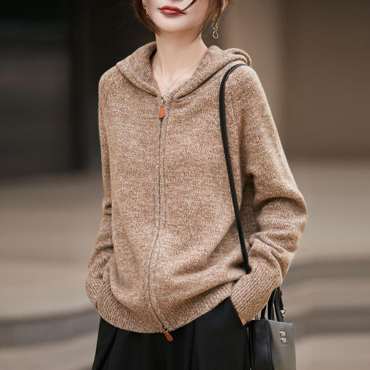 丁摩 法式松弛感连帽100纯羊毛针织开衫  JJ-159 商品图1