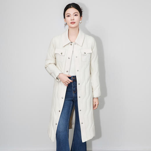 轻奢90白鹅绒修身显瘦腰带过膝长款羽绒服防风保暖WLZD2514407 商品图2