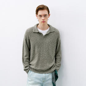 714street潮牌老钱风毛衣男款2026春季新款宽松肌理感长袖polo衫