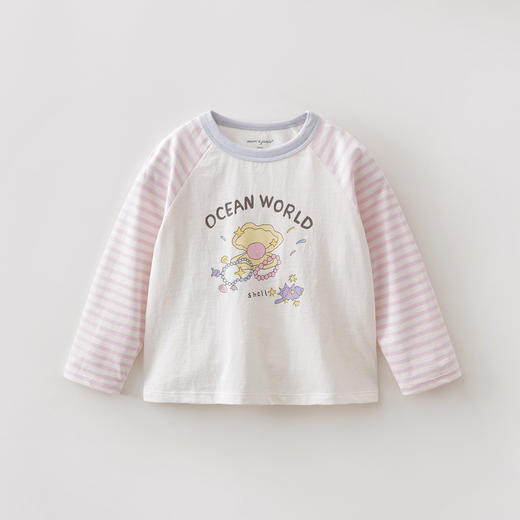 马克珍妮多彩条纹女童纯棉手绘T恤2026年春装新款560119 商品图3