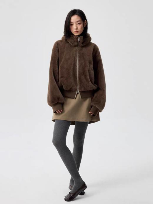 Simple Project/Y25161/可拆卸帽立领环保皮草外套 商品图1