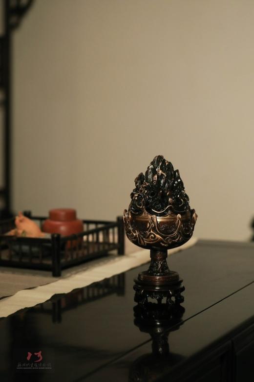 陈巧生制 c067仿汉带座描金博山炉 铜炉香炉摆件 商品图7