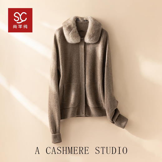 100%BABY小山羊绒~翻领开衫女可拆卸水貂毛领外套BABY250413 商品图0