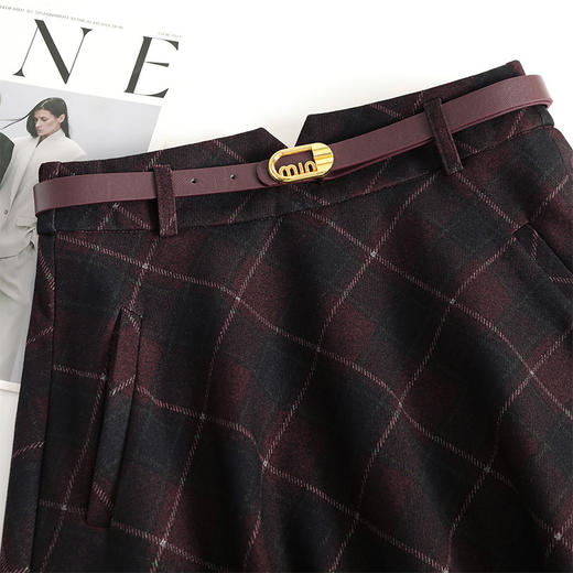 格纹通勤A字裙中长款修身百褶大摆裙QYM-KYL-016-L 商品图3