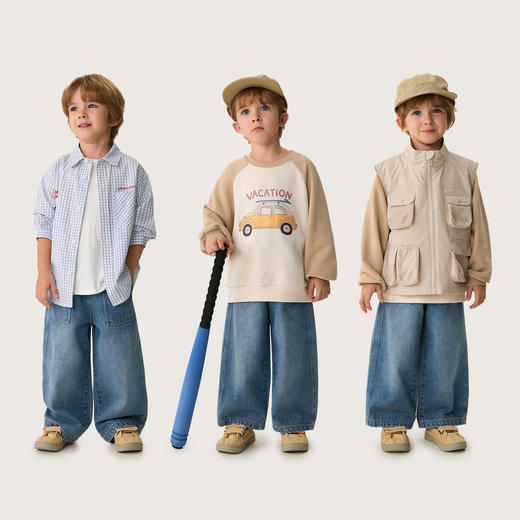 马克珍妮挺括有型男童纯棉牛仔直筒裤2026年春装新款560092 商品图1