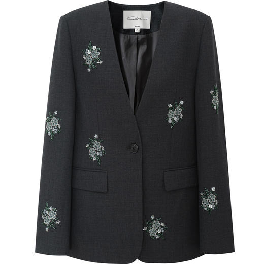 SELFWHO绿绒蒿珠绣一粒扣V领外套女2026春季新款宽肩通勤气质上衣 商品图4