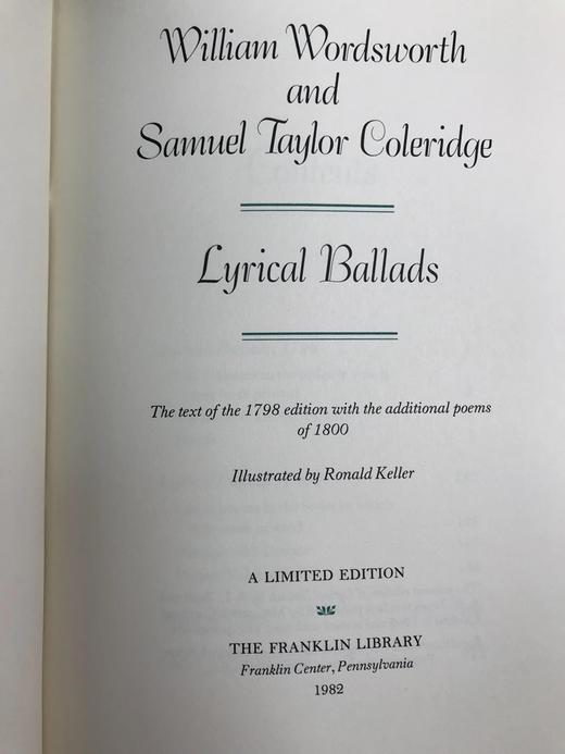 限量版！威廉・华兹华斯、 柯勒律治《抒情歌谣集》 配插图 富兰克林图书馆豪华皮装本 商品图2