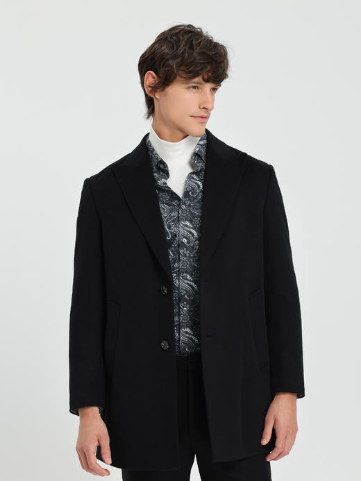 callisto黑色羊毛羊绒混纺大衣 商品图3