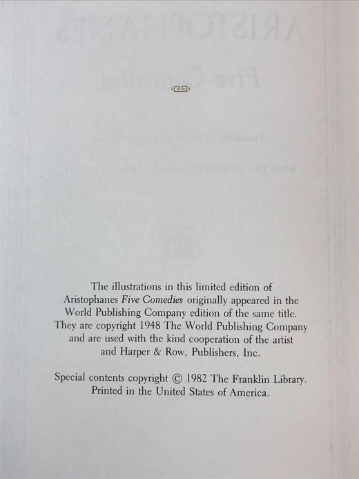 限量版！阿里斯托芬《阿里斯托芬：五部喜剧》富兰克林图书馆豪华皮装本 商品图3
