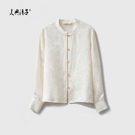 2026春新中式真丝提花立领单排盘扣长袖衬衫