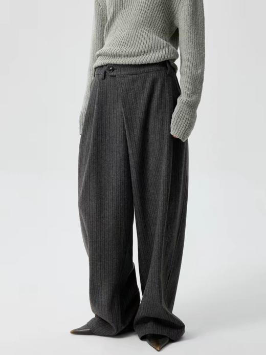 Simple Project/K25246/折叠门襟打褶条纹毛呢长裤 商品图0