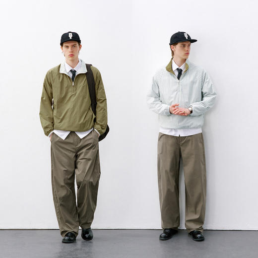 714street轻薄防水防晒半拉链两面穿外套男 2026春季条纹立领夹克 商品图0