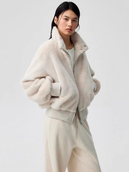 Simple Project/Y25161/可拆卸帽立领环保皮草外套 商品图2