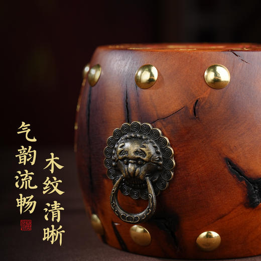 中式雷击木法鼓摆件枣木雕刻裂纹手把件传统国学工艺品摆件 商品图2