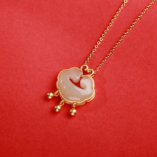 S925银和田玉如意祥云平安锁项链复古国风长命锁劲链 商品图2