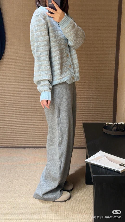 冬日氧气感开衫|70% 羊毛混纺 浅蓝撞色肌理款，现货 商品图7