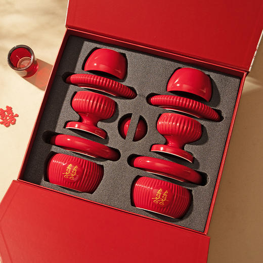 摩登主妇餐具碗碟套装结婚改口敬茶杯一对喜碗红色新婚礼物送新人 商品图1