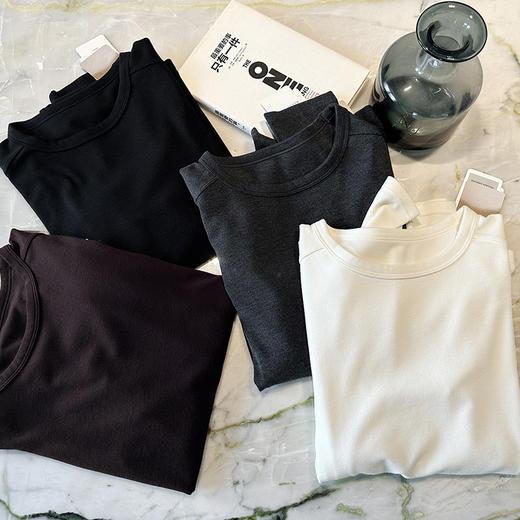 官网1099！内家秋冬软糯羊毛棉上衣正肩圆领长袖打底衫女高弹显瘦可外穿保暖内搭 商品图6