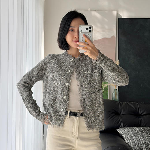 「工厂团购」棉&麻&丝 混纺花纱小香针织开衫 商品图0