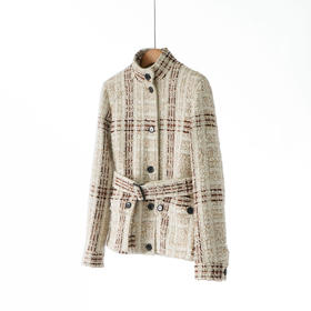 「自」全新升级【铂金会员717/天猫969/差价252】(34638)洛诗琳2025秋冬高级感羊毛桑蚕丝气质粗花呢编织立领外套女