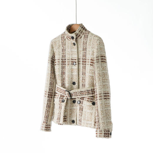 「自」全新升级【铂金会员717/天猫969/差价252】(34638)洛诗琳2025秋冬高级感羊毛桑蚕丝气质粗花呢编织立领外套女 商品图0