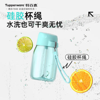 特百惠（Tupperware）CC企鹅350ML塑料杯夏季男女学生儿童水杯子便携带吸管 薄荷蓝 商品图3