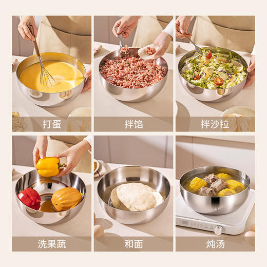 摩登主妇316L不锈钢和面盆带盖揉面盆家用食品级加厚发面盆打蛋盆 商品图3