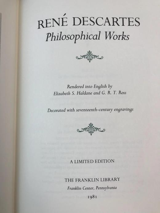 限量版！勒内・笛卡尔《勒内・笛卡尔：哲学著作集》 配插图 富兰克林图书馆豪华皮装本 商品图2