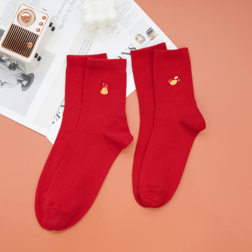 【2双装】男士/女士新年鸿运袜AB版立体烫印本命年红袜子【6双6折 2521209/2522209】 商品图0