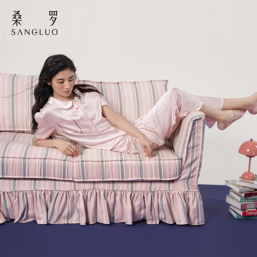海棠丝韵』桑罗娃娃领睡衣套装桑蚕丝女短袖家居服可外穿 商品图4