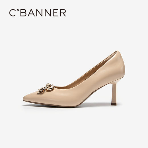 【静音系列】千百度裸色浅口单鞋女2026春季新款蝴蝶结细高跟鞋A26157747 商品图2