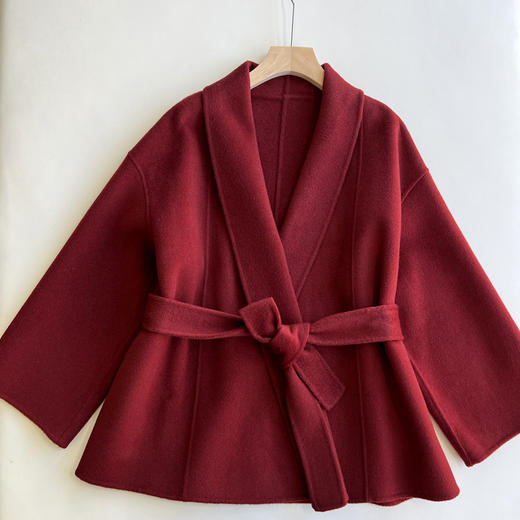 品牌订单山羊绒＋桑蚕丝超细羊毛翻领双面毛呢手工极简大衣 商品图13