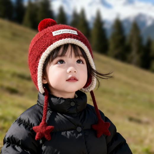 雀说宝宝帽子冬天红色新年帽加厚保暖儿童针织护耳帽婴幼儿套头毛线帽ALW 商品图3